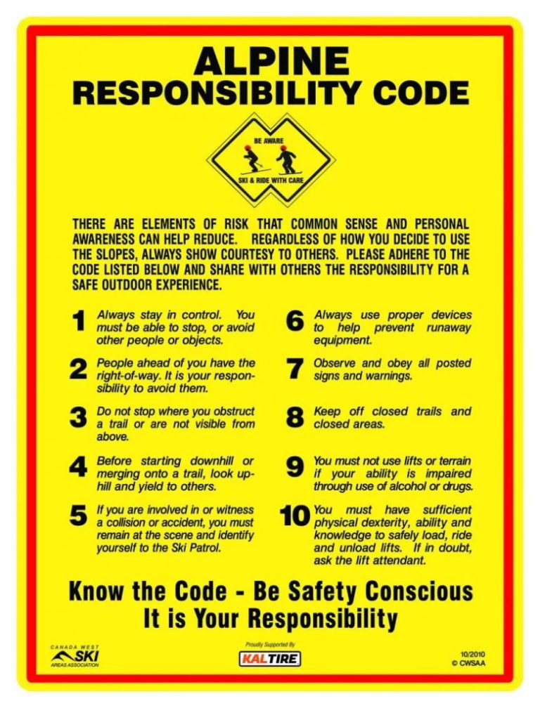 Alpine Responsibility Code Ski Safety Canada